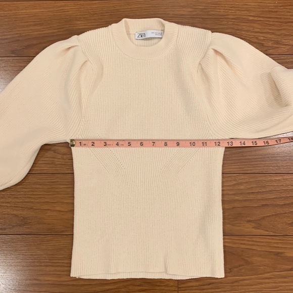 Zara Beige Balloon Sleeve Knit Crop Sweater - Picture 12 of 15